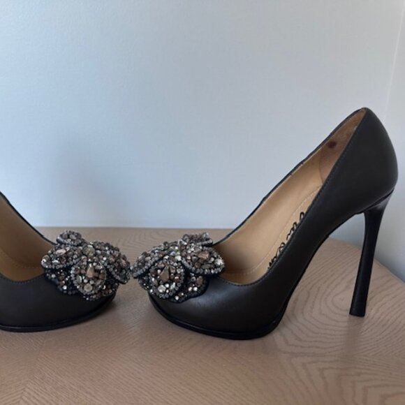 Lanvin Paris, Vero Cuoio, Grey Leather, Jewel Embellished Heels, Signed - Picture 5 of 7